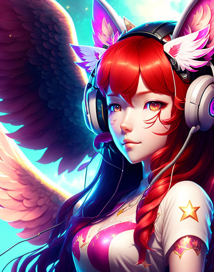 Angel wings gamer girl