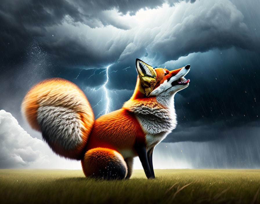 fox screaming during a surreal thunders