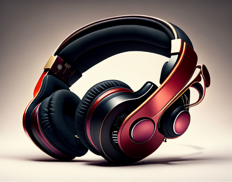 Sleek Red and Black Over-Ear Headphones with Plush Cushions