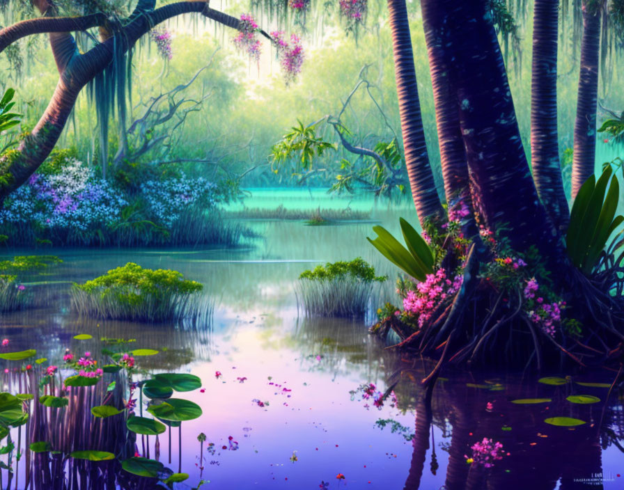 Swamp with flowers