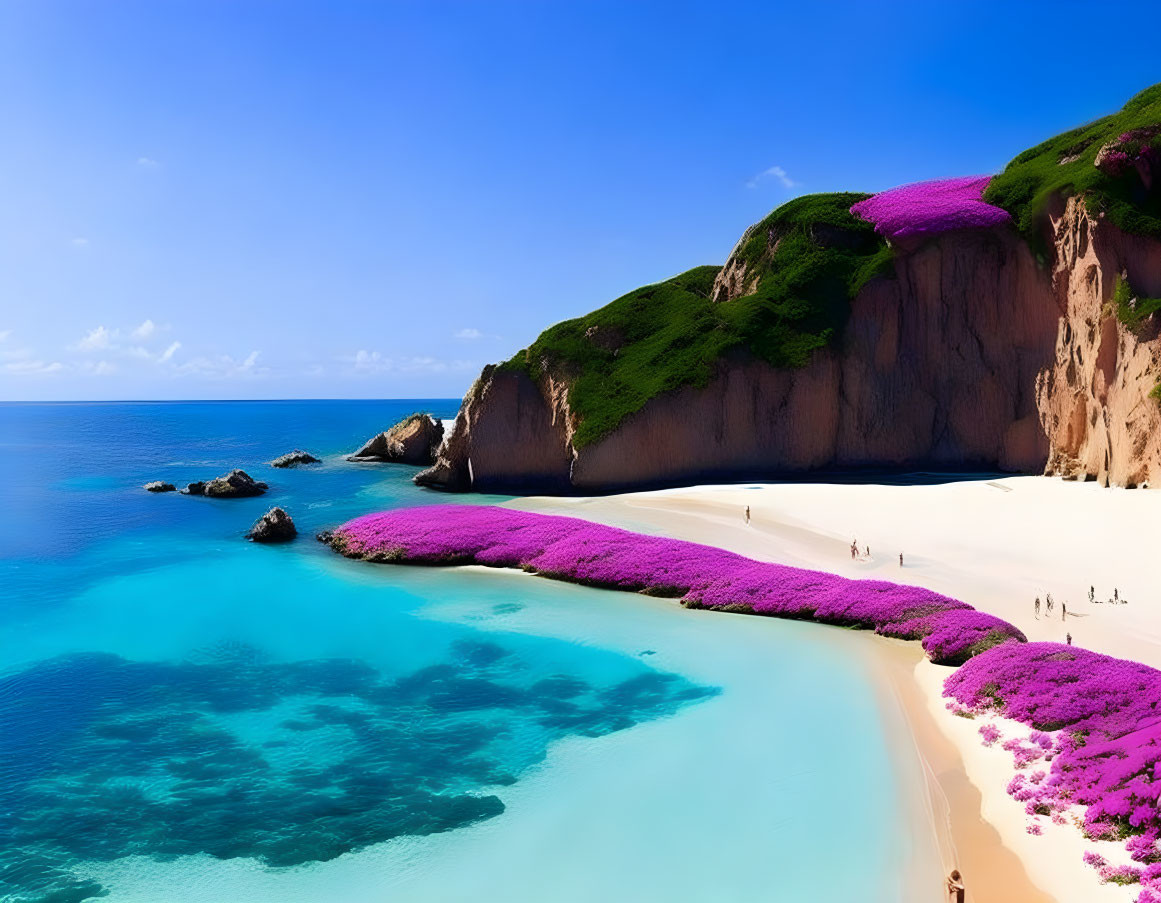 Scenic coastal landscape with white sandy beach and turquoise water