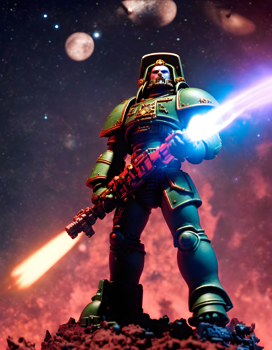 Detailed Warhammer 40K Space Marine Action Figure with Glowing Chainsword