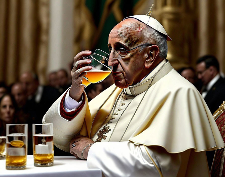 Pope Francis enjoying a drink or two...
