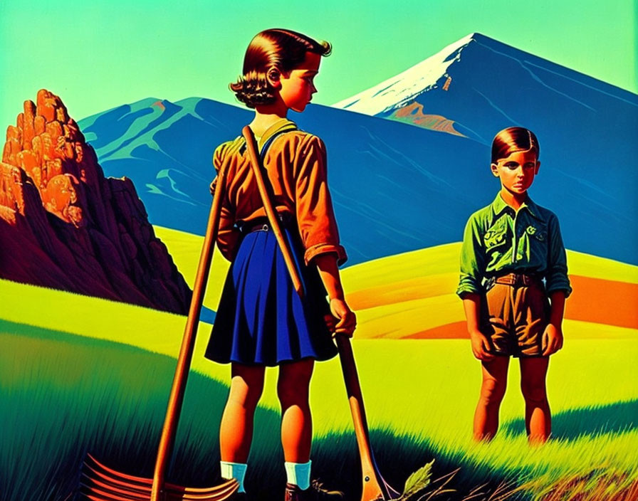 Children in the field.  Poster.
