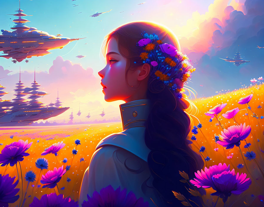 girl surrounded by flowers by Genghis