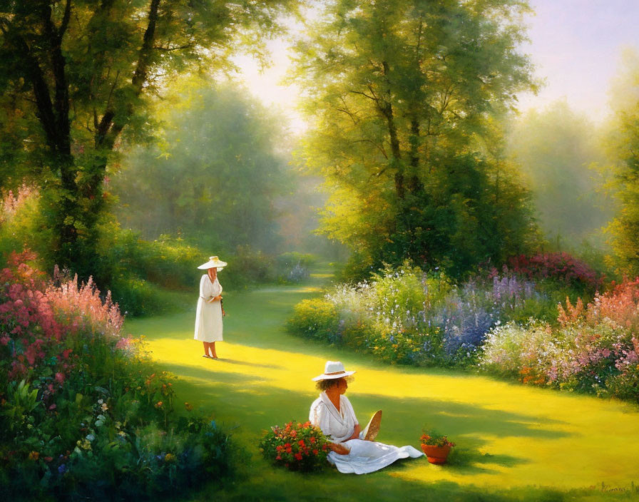 Women in White Dresses Enjoy Sunny Garden Day