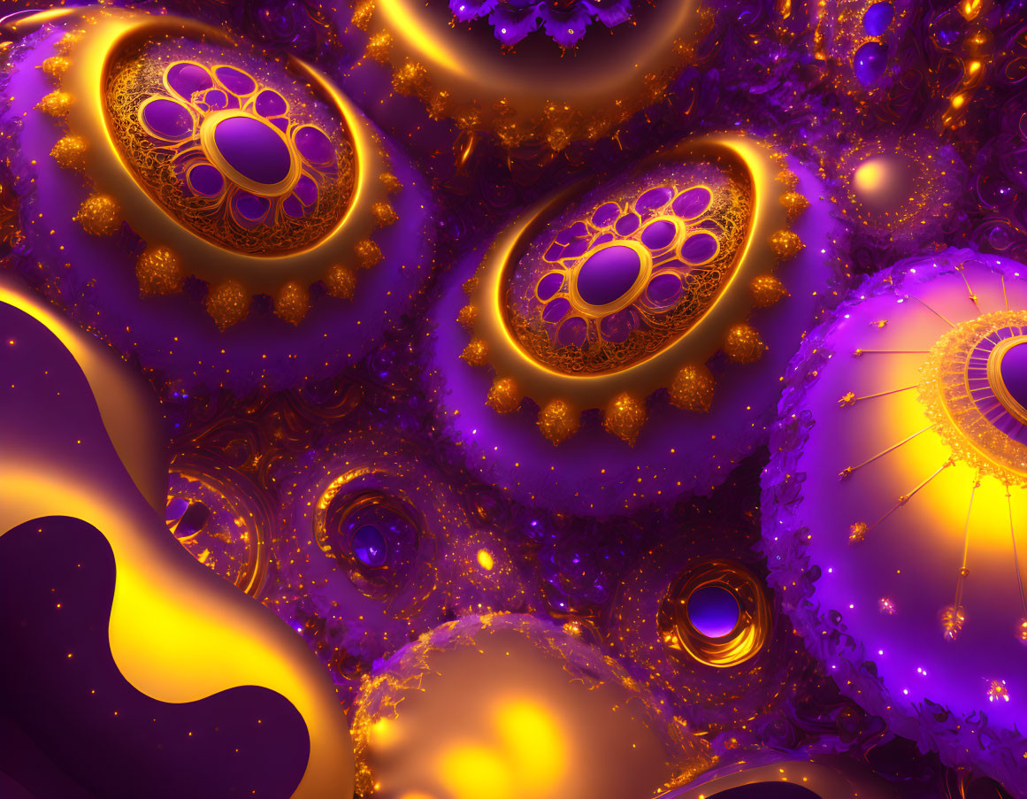 Intricate Purple and Gold Fractal Art: Abstract Landscape