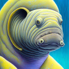 Vibrant illustration of a yellow and blue moray eel in water