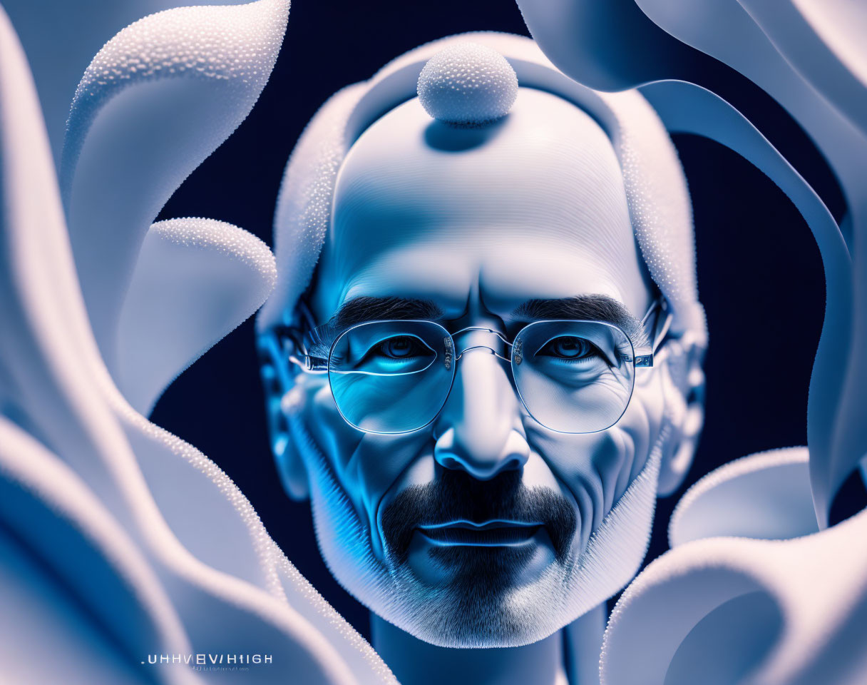 Steve Jobs illustration white themed waveform
