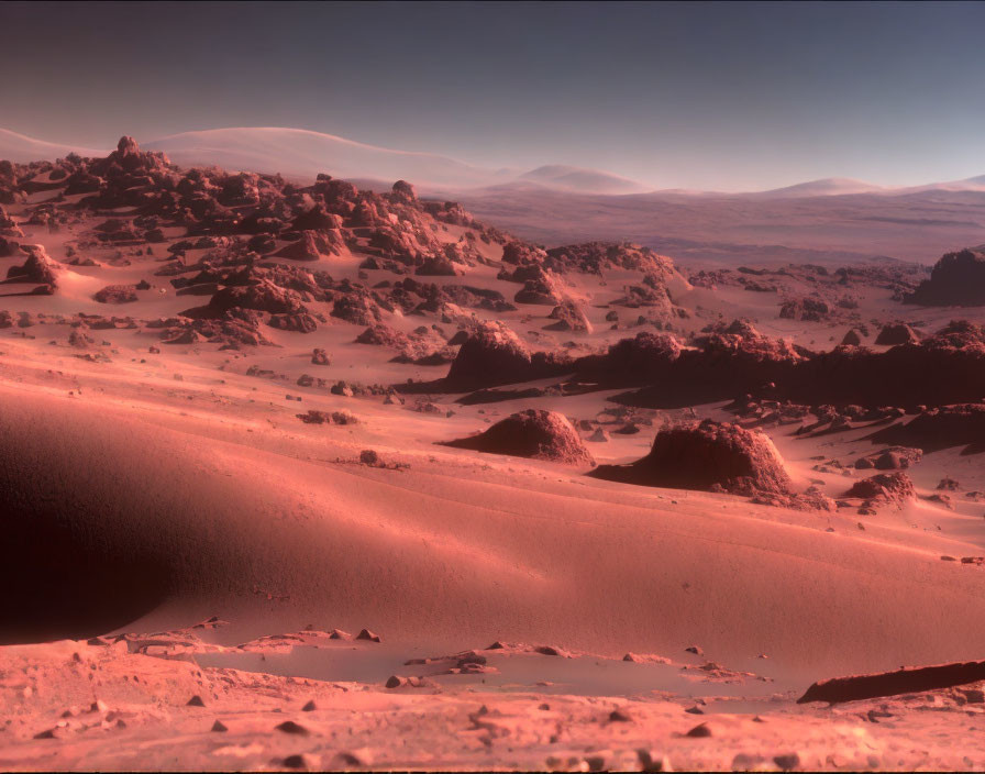 Rocky Martian Terrain under Hazy Pink Sky