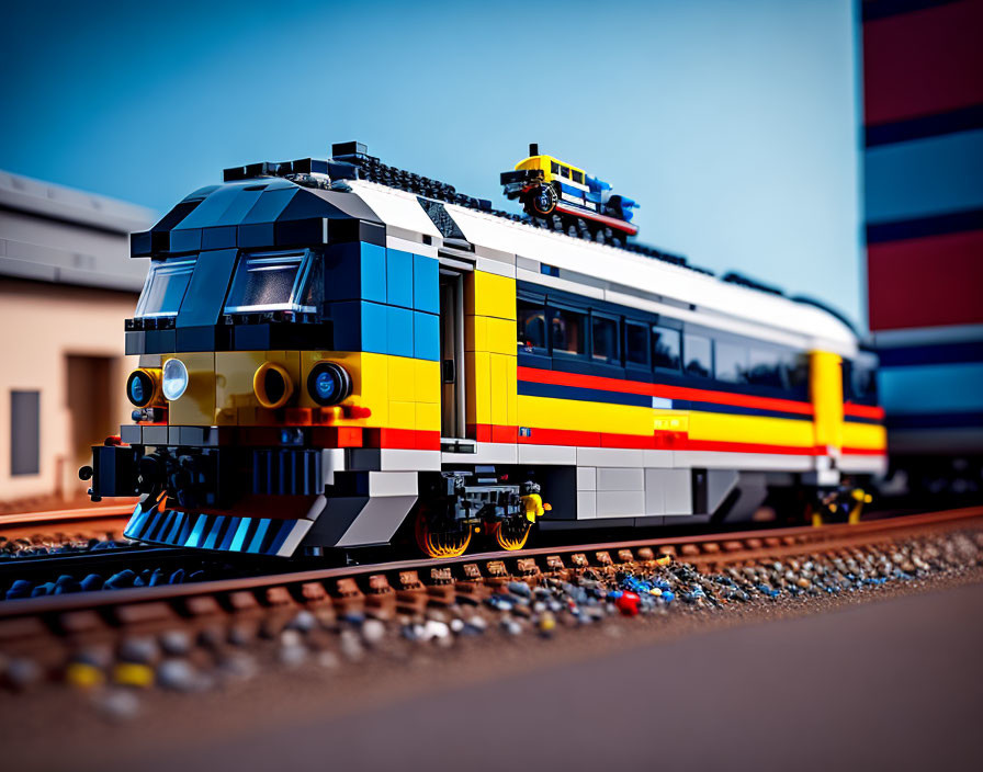 Colorful LEGO Model Train on Tracks with Realistic Details