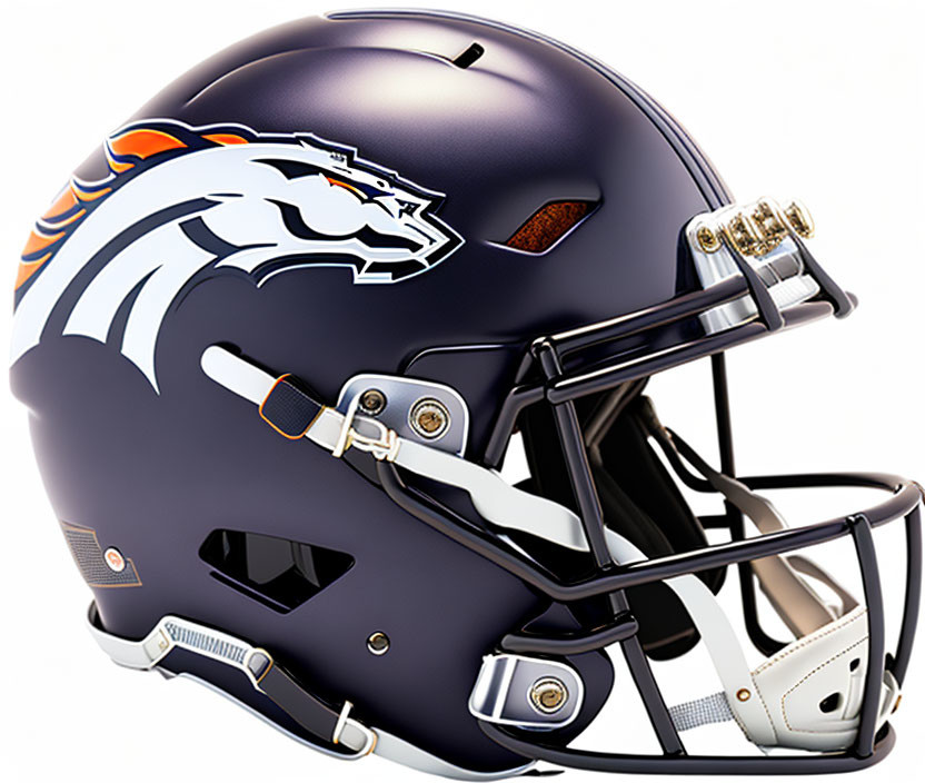 Dark Blue American Football Helmet with White and Orange Horse Logo