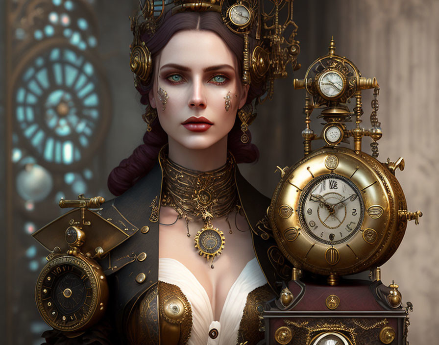 pale woman Qsteampunk with 