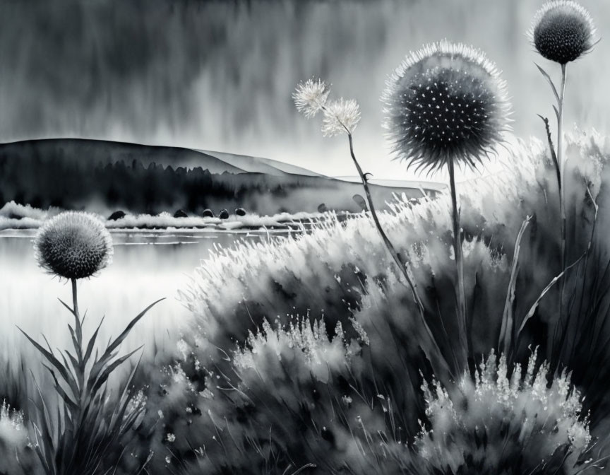Striking black and white landscape with golden 