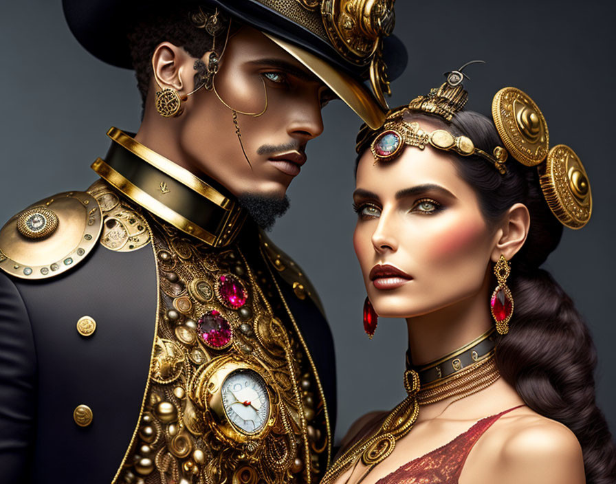 woman and man Qsteampunk with