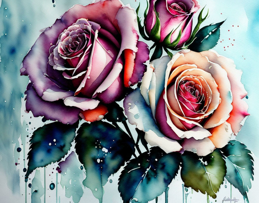 Bouquet of roses, watercolor