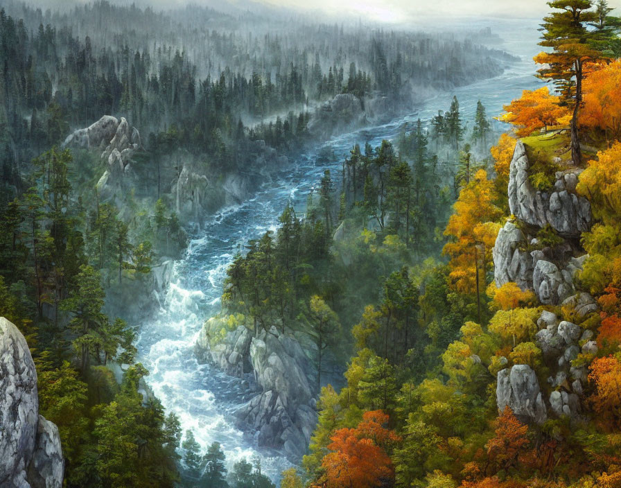 Russia. Taiga.View from the edge of the cliff.