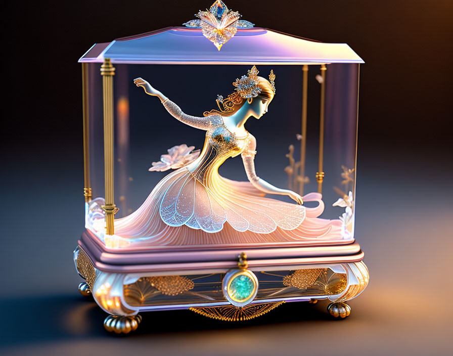 Transparent music box with ballerina