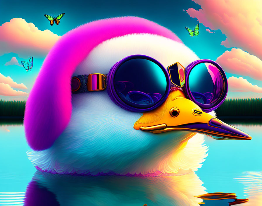 mad duck with goggles