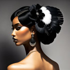 Woman's Profile Featuring Elaborate Black and White Hair Accessory