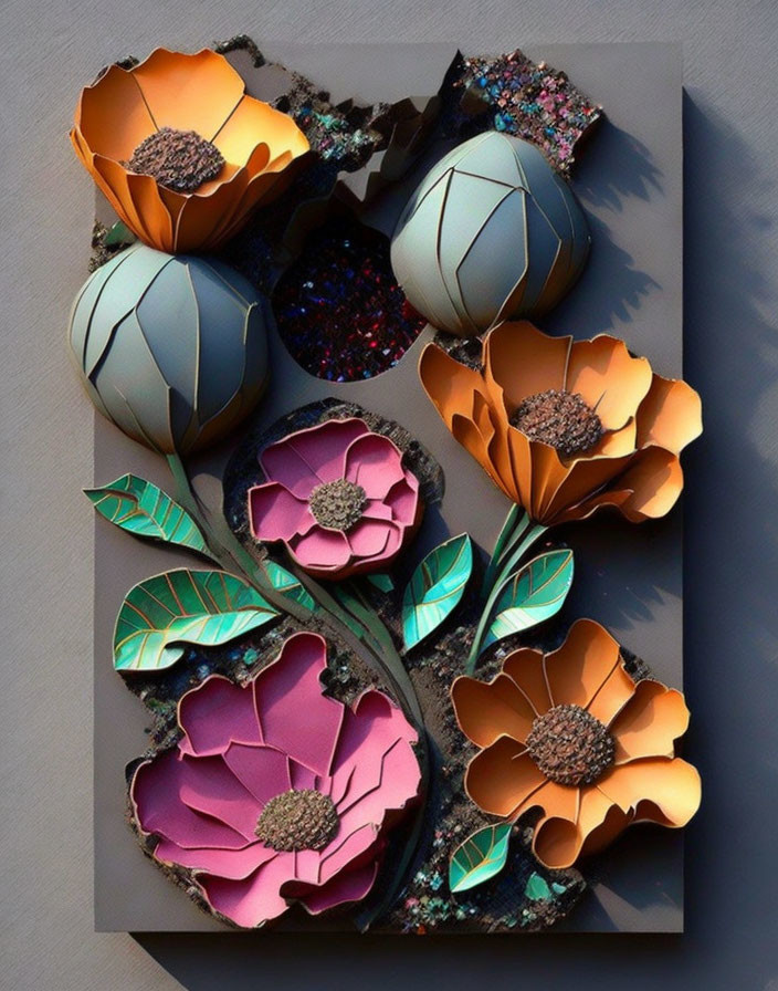 Flowers in bas-relief 