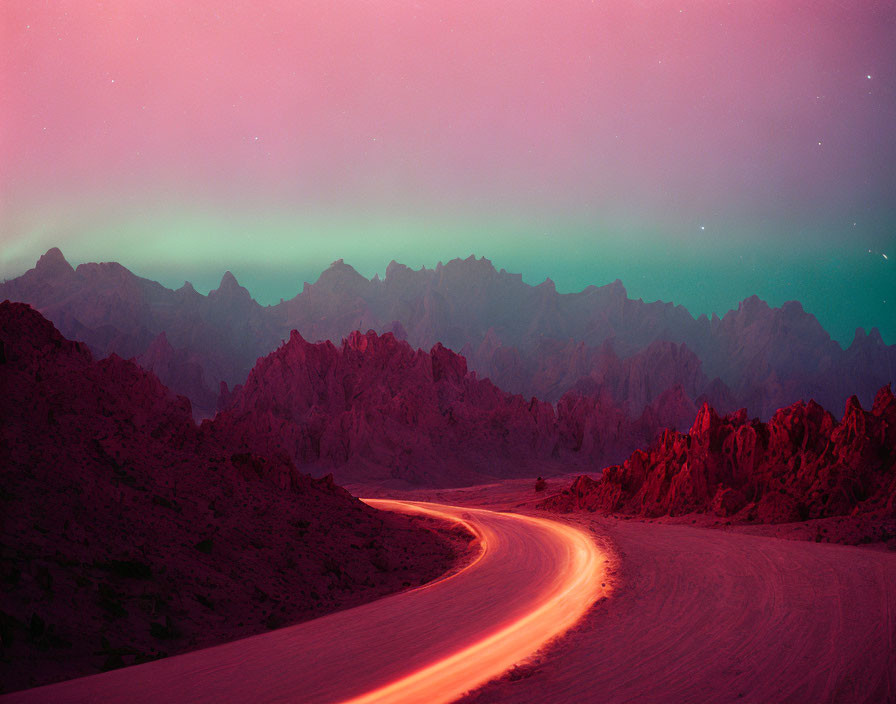 Scenic winding road in rugged mountain landscape under vivid sky