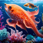 Colorful Orange Fish Swimming in Coral Reefs Illustration