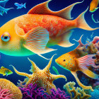 Vibrant Sea Life Illustration with Fish, Starfish, and Coral
