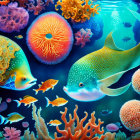 Colorful coral and diverse fish in vibrant underwater scene