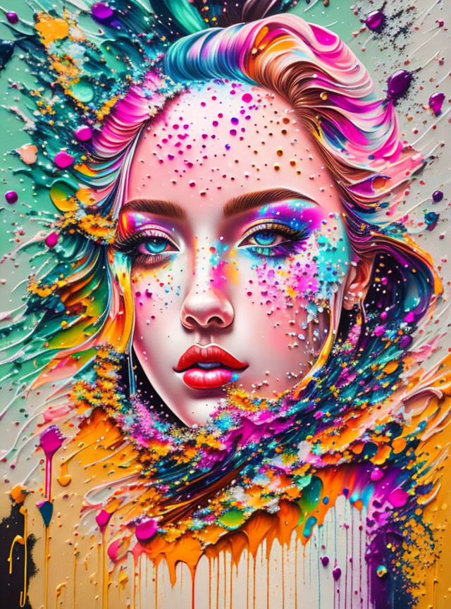 Colorful digital portrait of a woman with expressive eyes