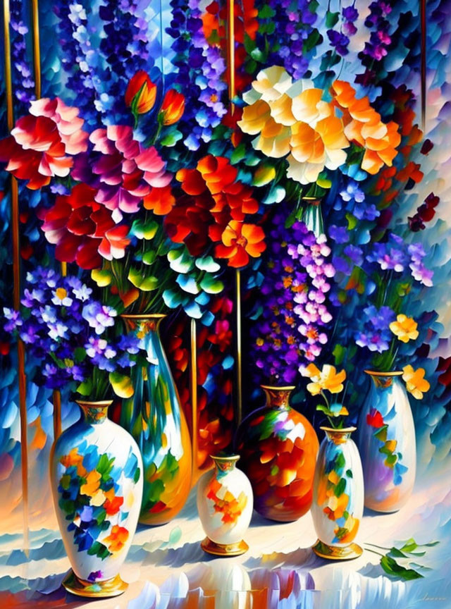 Colorful Flower Vases Painting with Textured Impressionistic Style