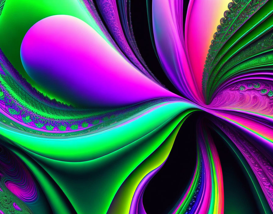 Colorful Green, Pink, and Purple Digital Fractal Art