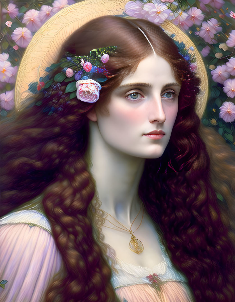 Pre-Raphaelite Woman with Rambling Roses