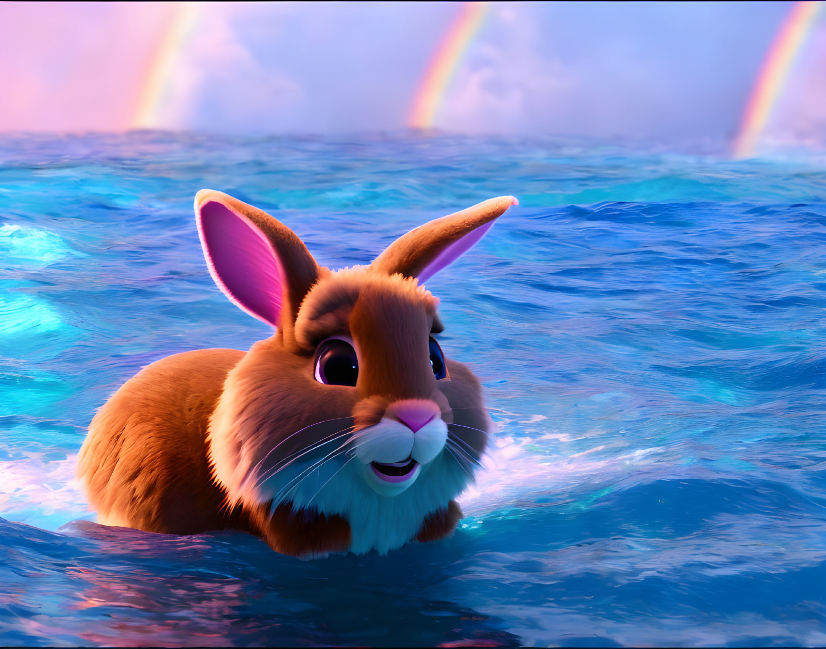 Rainbow Bunny in Sea