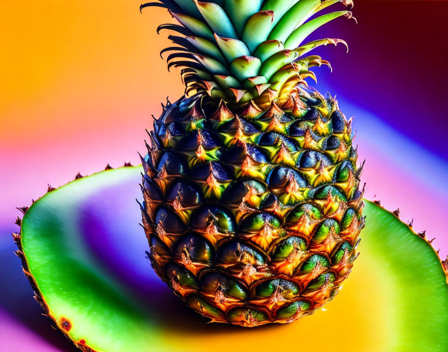 Colorful Pineapple on Vibrant Background with Highlighted Texture