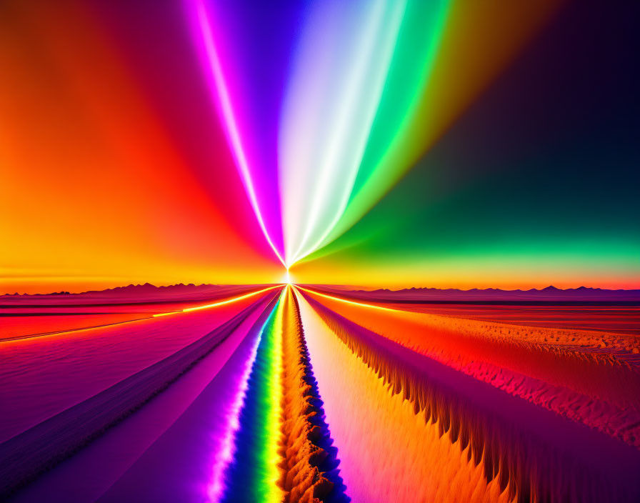 Neon lights spectrum over textured landscape