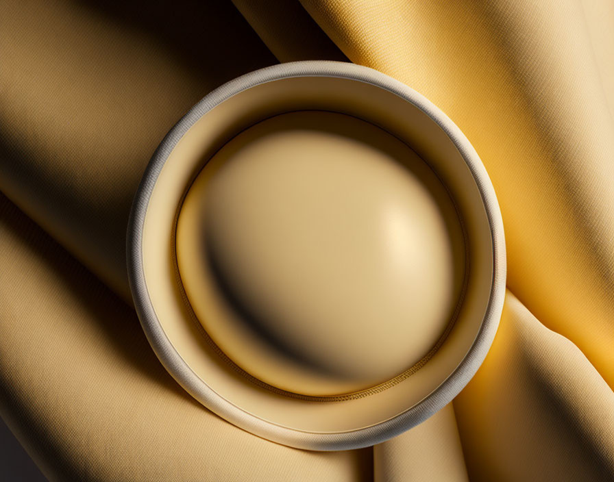Circular Beige and White Object on Golden Fabric Background
