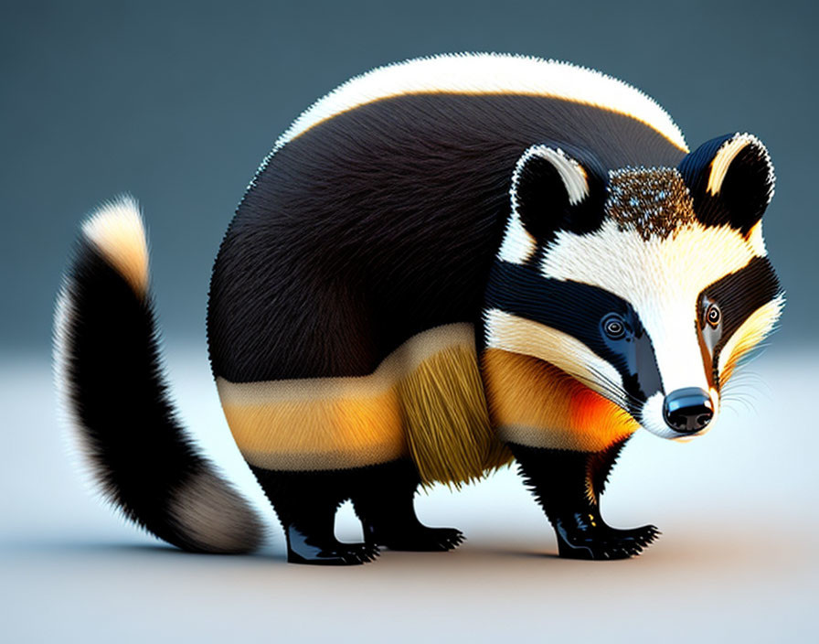 Colorful stylized digital badger illustration on gray background