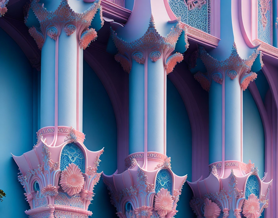 Intricate Pink Columns on Blue Background