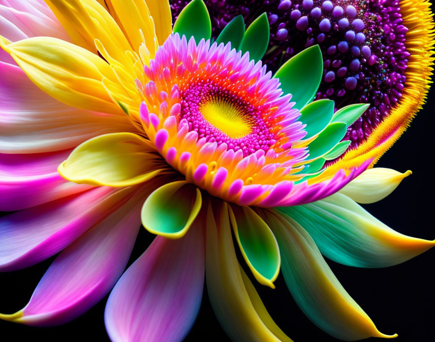 Colorful Flower Close-Up with Gradient Petals on Dark Background