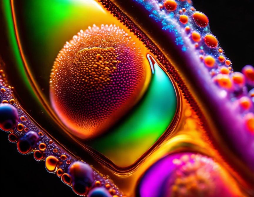 Colorful Bubble Close-Up with Vibrant Hues and Intricate Reflections