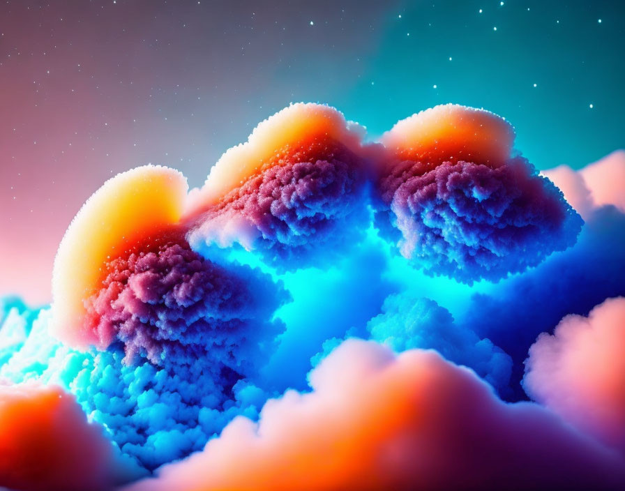 Surreal blue, pink, and orange clouds in twilight sky