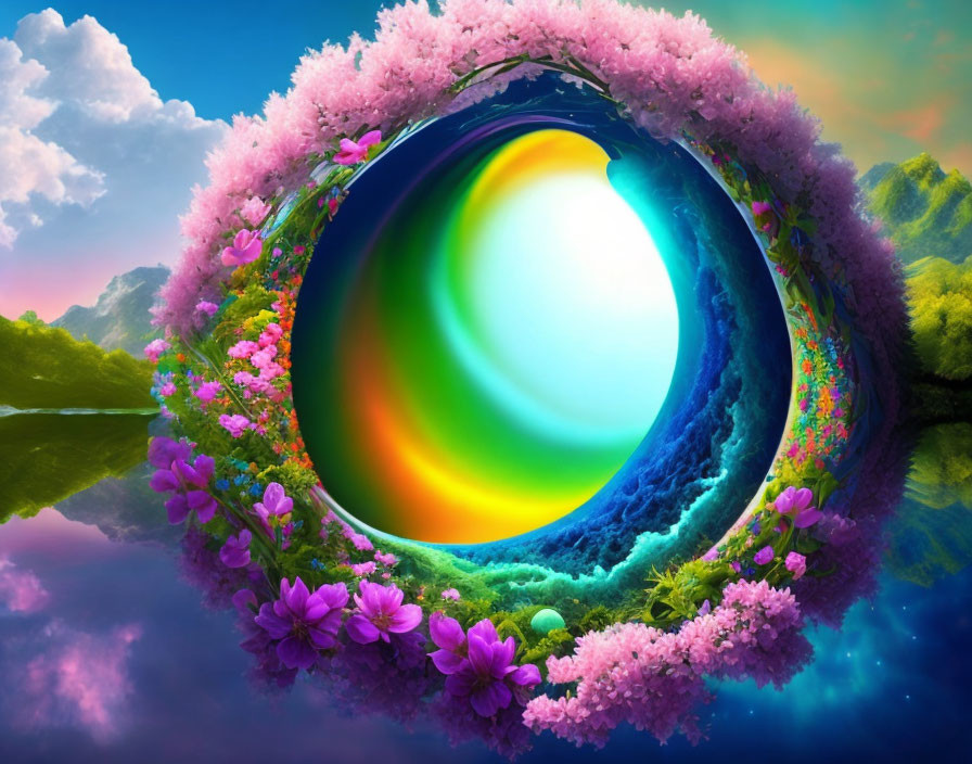 Colorful Swirling Gateway in Vibrant Fantasy Landscape