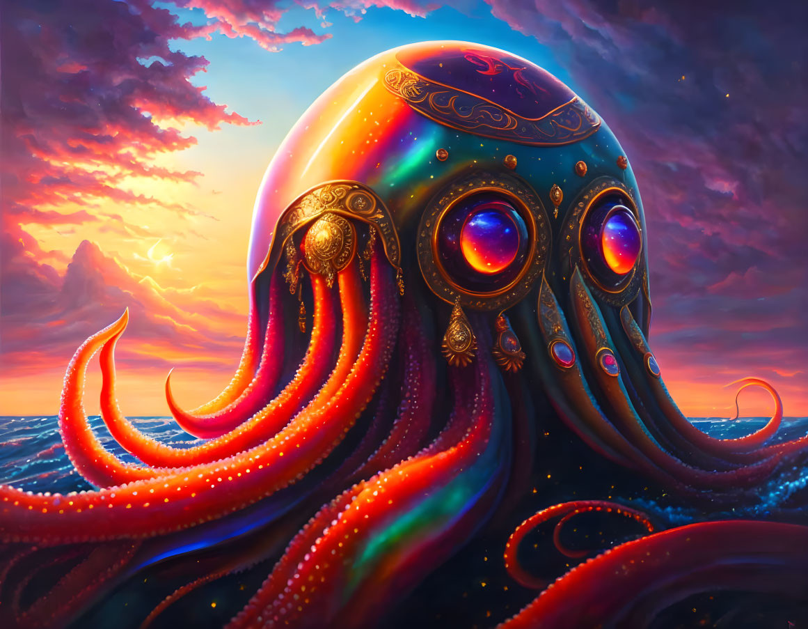 Stylized octopus digital art with ornate patterns and glowing eyes