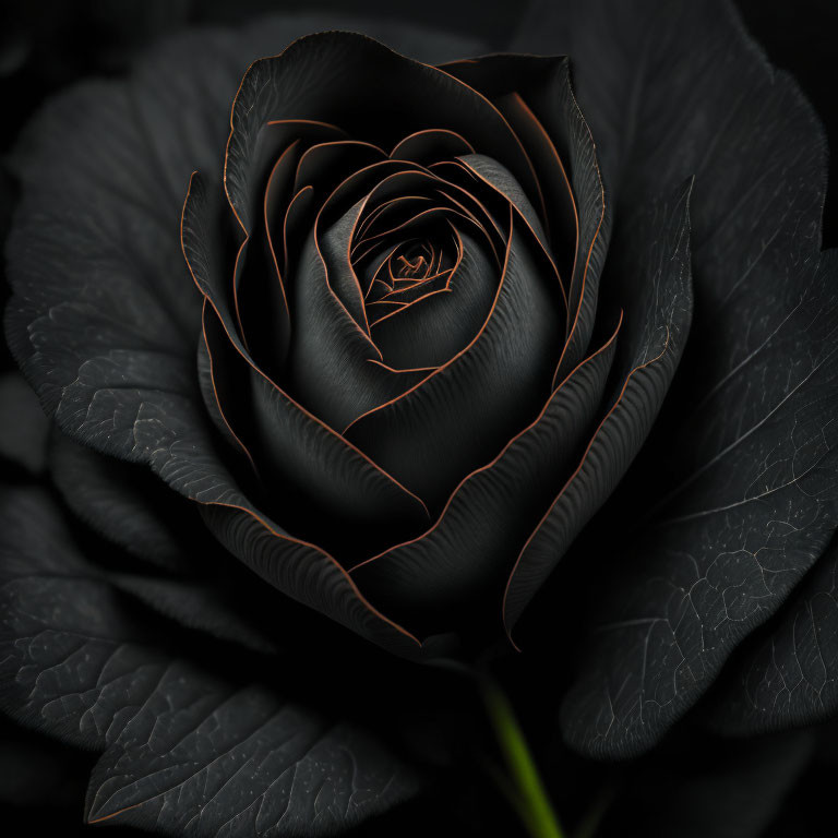Unique Black Rose with Copper Edges on Dark Background