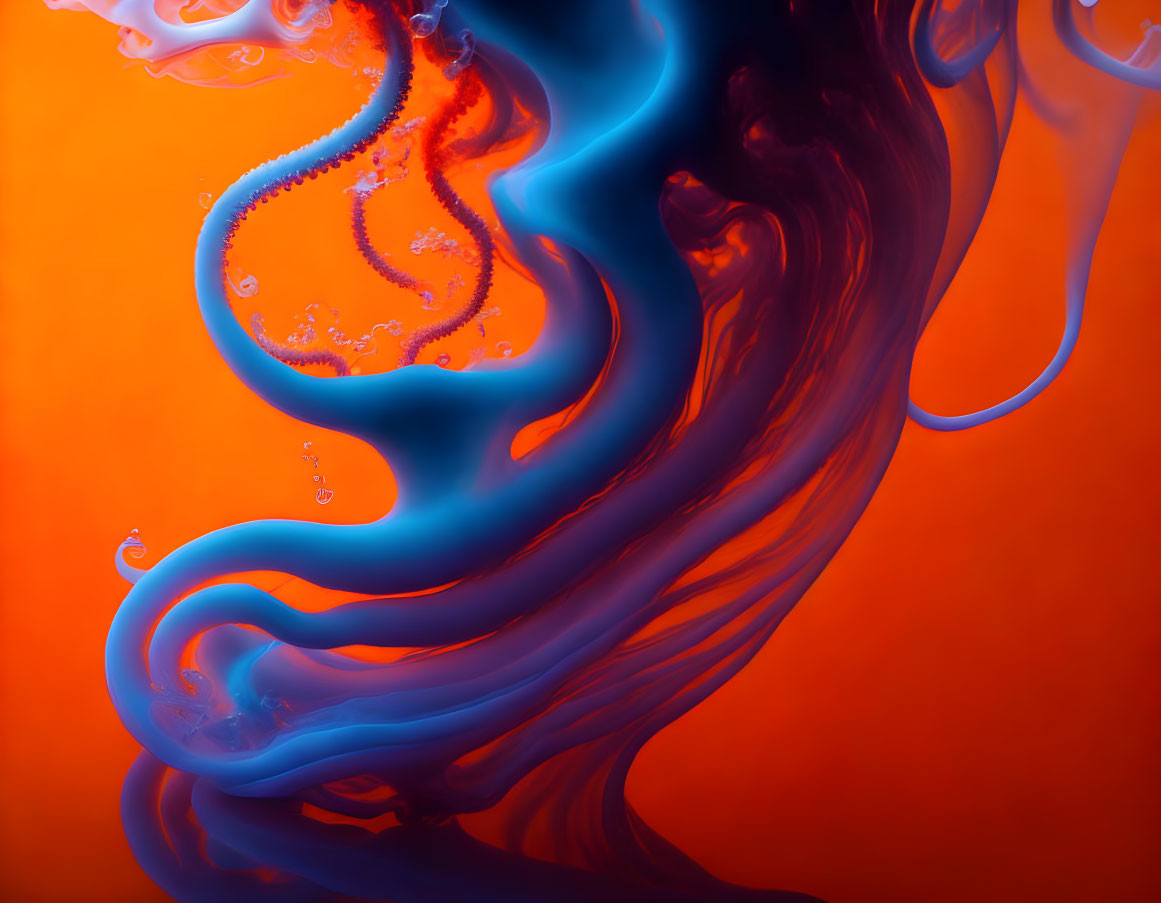 Blue and orange ink swirls with ethereal smoke effect