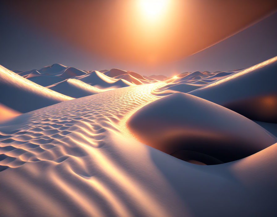 Tranquil desert landscape at sunset with warm hues over sand dunes