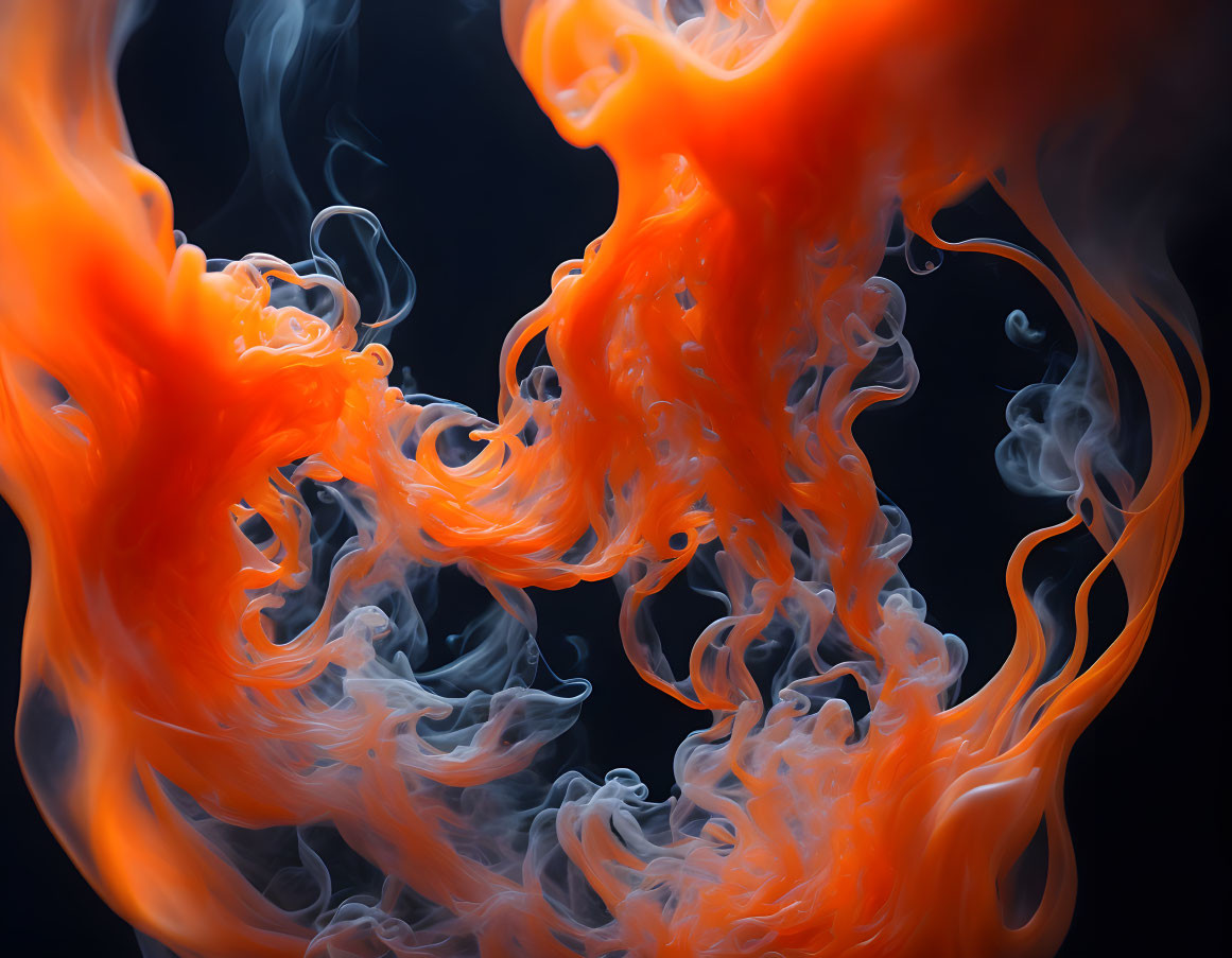 Vivid Orange Flames and Swirling Smoke on Dark Background