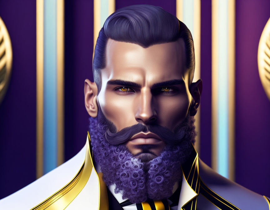 Detailed Illustration of Man with Styled Beard in Suit with Yellow Accents