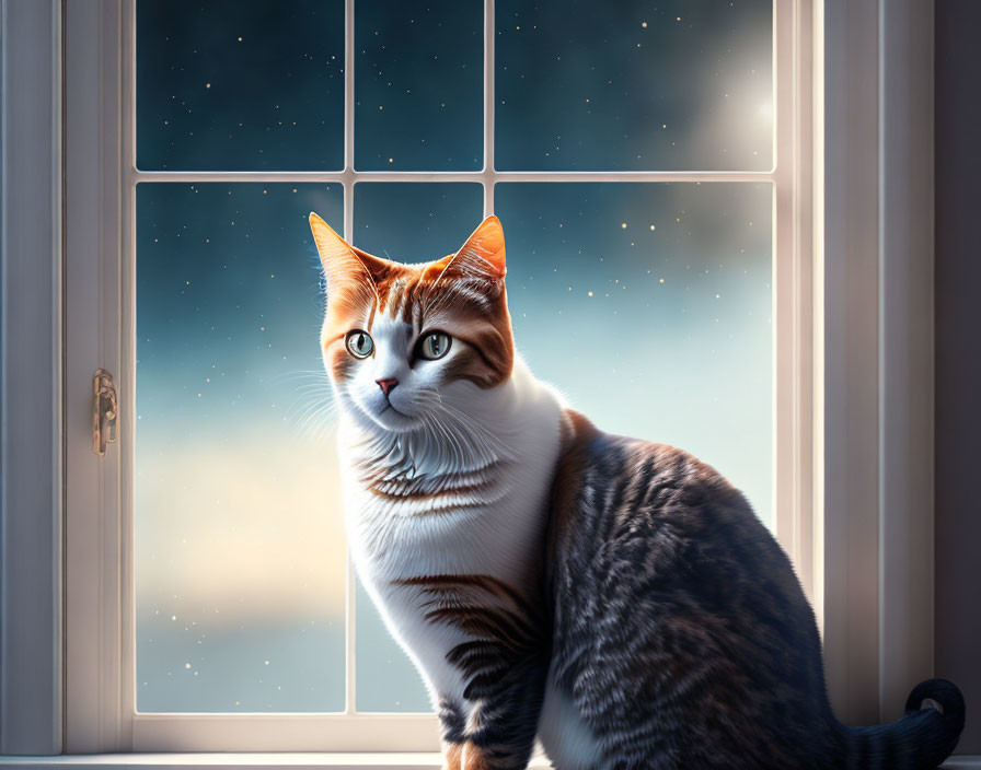 A beautiful cat in front of a window 